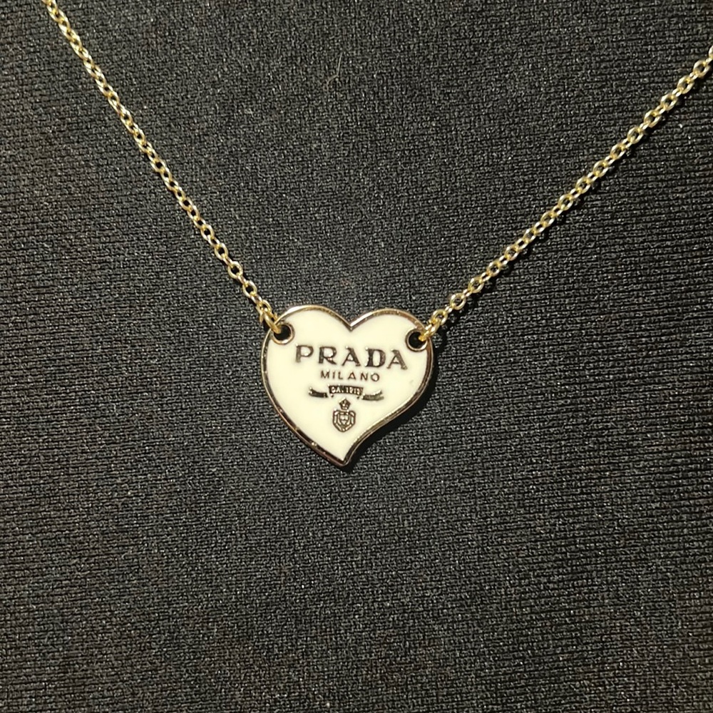 Authentic Prada heart charm upcycle necklace white